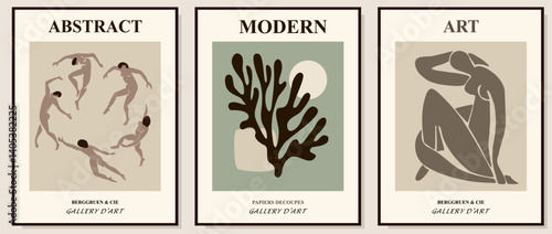 Set of abstract posters in modern sage green colors . Trendy retro inspired contemporary wall art. Aesthetic minimalist design. Vector art illustrations.