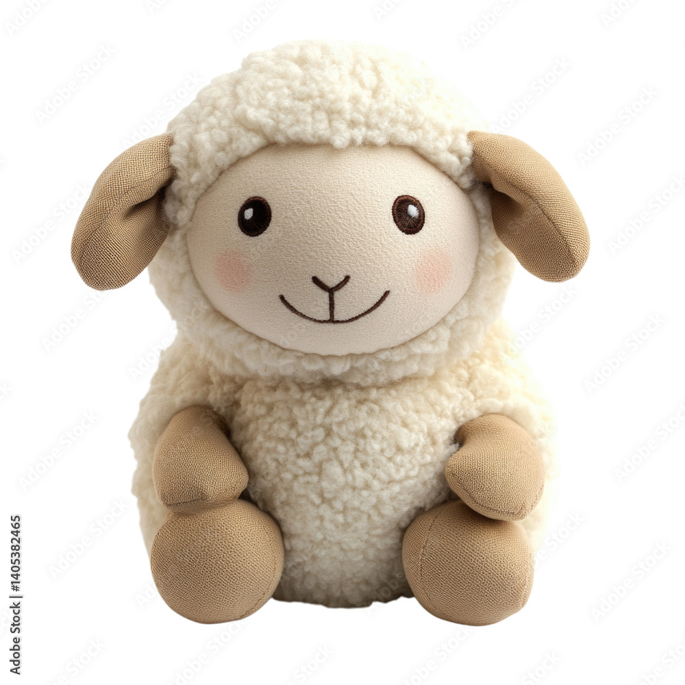 Soft plush sheep toy with friendly expression designed for children, isolated on transparent background, cutout png Soft plush sheep toy with friendly expression designed for children, isolated on transparent background, cutout png