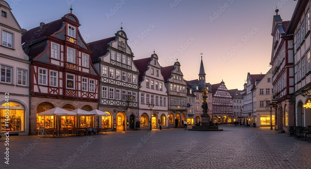 Fototapeta premium Charming European Town Square at Dusk