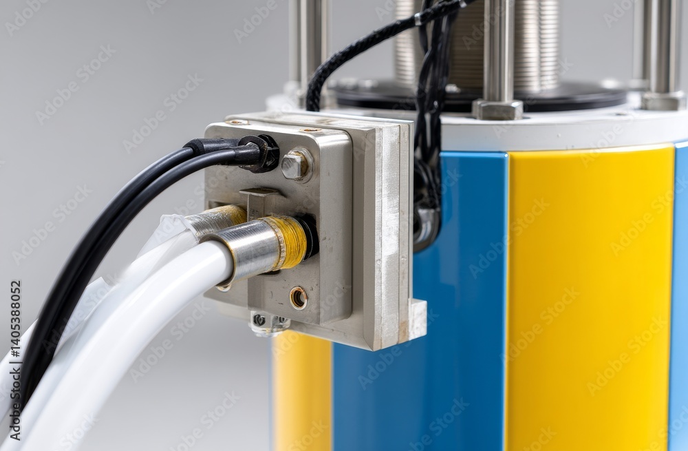 Close-up of an Air Pump with Distinct Blue and Yellow Background for Technical Visuals