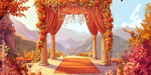 traditional indian wedding background theme with floral decor