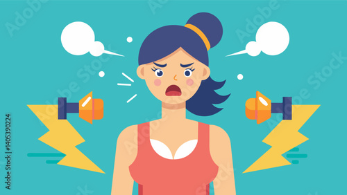 A woman with a constant look of exhaustion her energy levels depleted from excessive exercise as she struggles to keep up with her busy schedule and intense workout routine.. Vector illustration