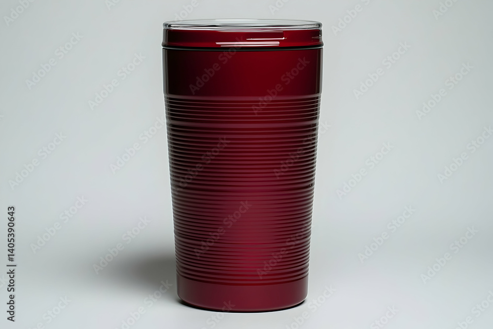 Red insulated travel mug with textured surface, standing on a neutral background, ideal for outdoor use Red insulated travel mug with textured surface, standing on a neutral background, ideal for outdoor use