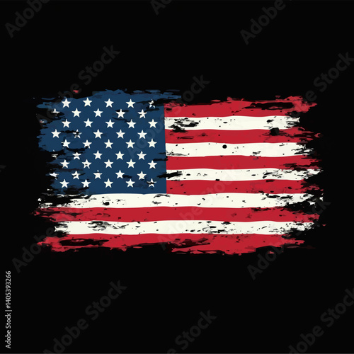 Vector design with drawing
of torn national flag of usa is fluttering in wind. 
Fashion t-shirt print in american style. Pattern 
of stars and stripes for textiles, fabric, clothing.