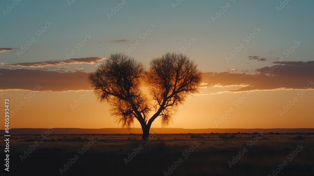 Fototapeta premium Heart-shaped tree silhouette under a romantic sunset, symbolizing love and warmth in nature's embrace.