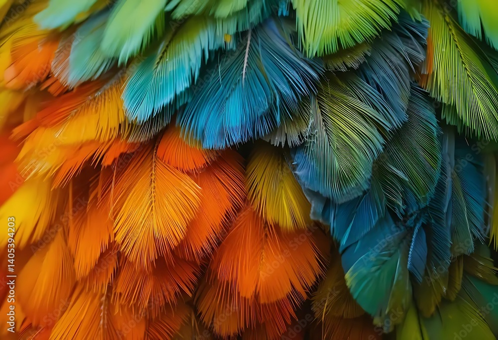 Fototapeta premium Vibrant Parrot Feathers: A Close-Up Study in Jewel Tones