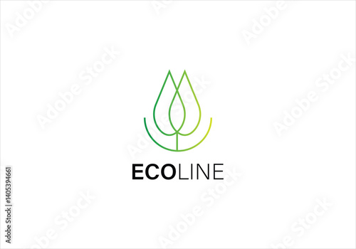 minimal eco-friendly logo with linear green leaf design