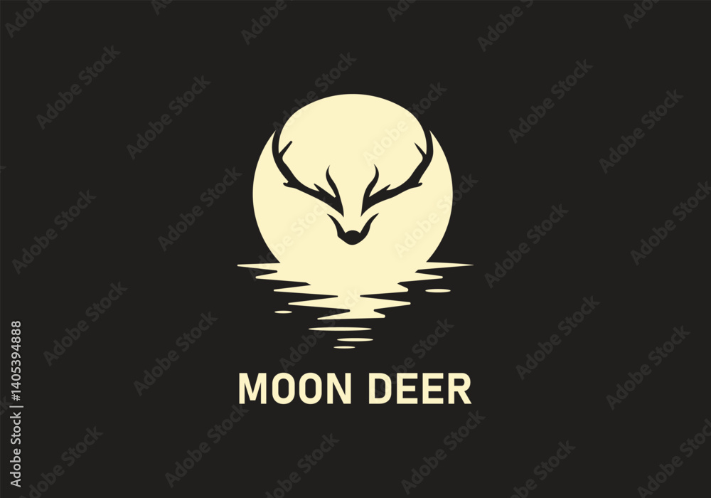 minimal moon deer logo with antlers forming moon reflection minimal moon deer logo with antlers forming moon reflection