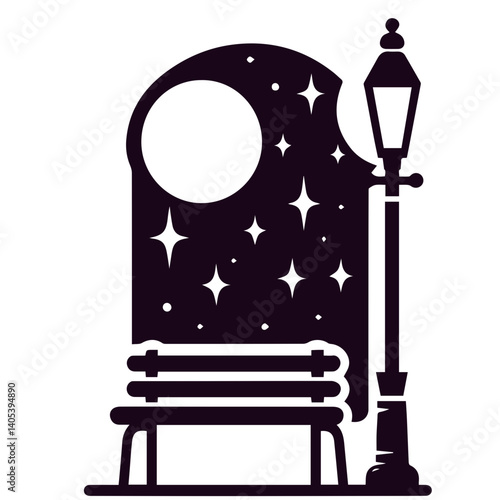 Wonderful streetlight illustration showcasing minimalist tree, bench, and elegant shape