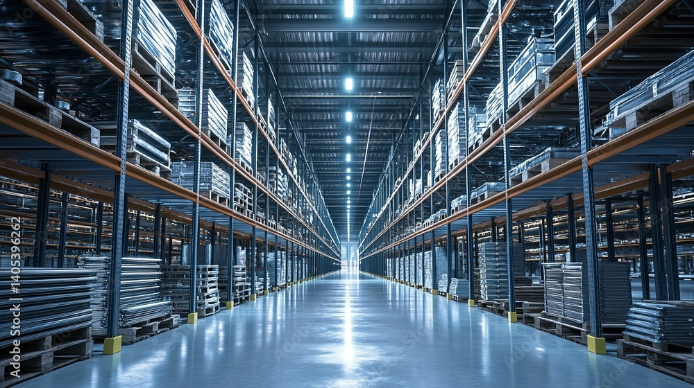 Industrial warehouse interior, showcasing organized storage. Industrial warehouse interior, showcasing organized storage.
