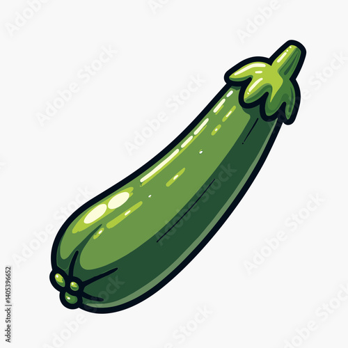crisp green cucumber with leafy top  cartoon illustration