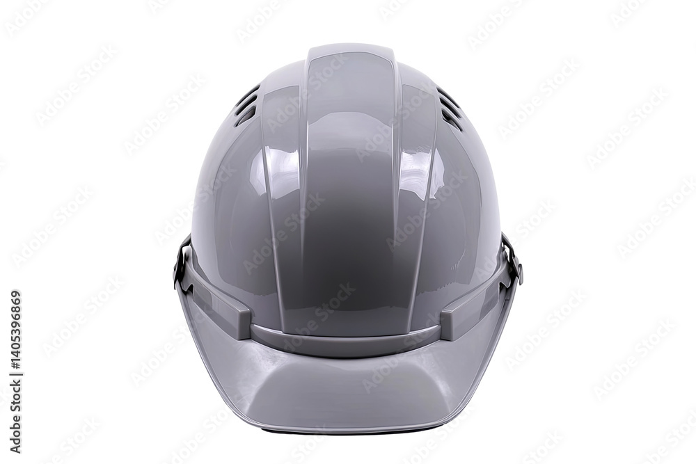 Fototapeta premium Protective headgear with a gray finish against a transparent background. Light reflects on surfaces, highlighting shape and form