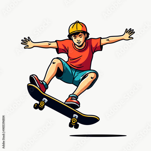 vibrant skateboarder in action  colorful cartoon illustration