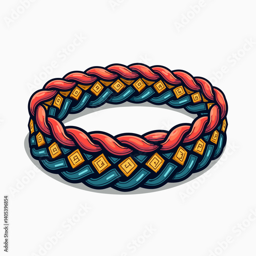 vibrant braided bracelet with red and blue accents
