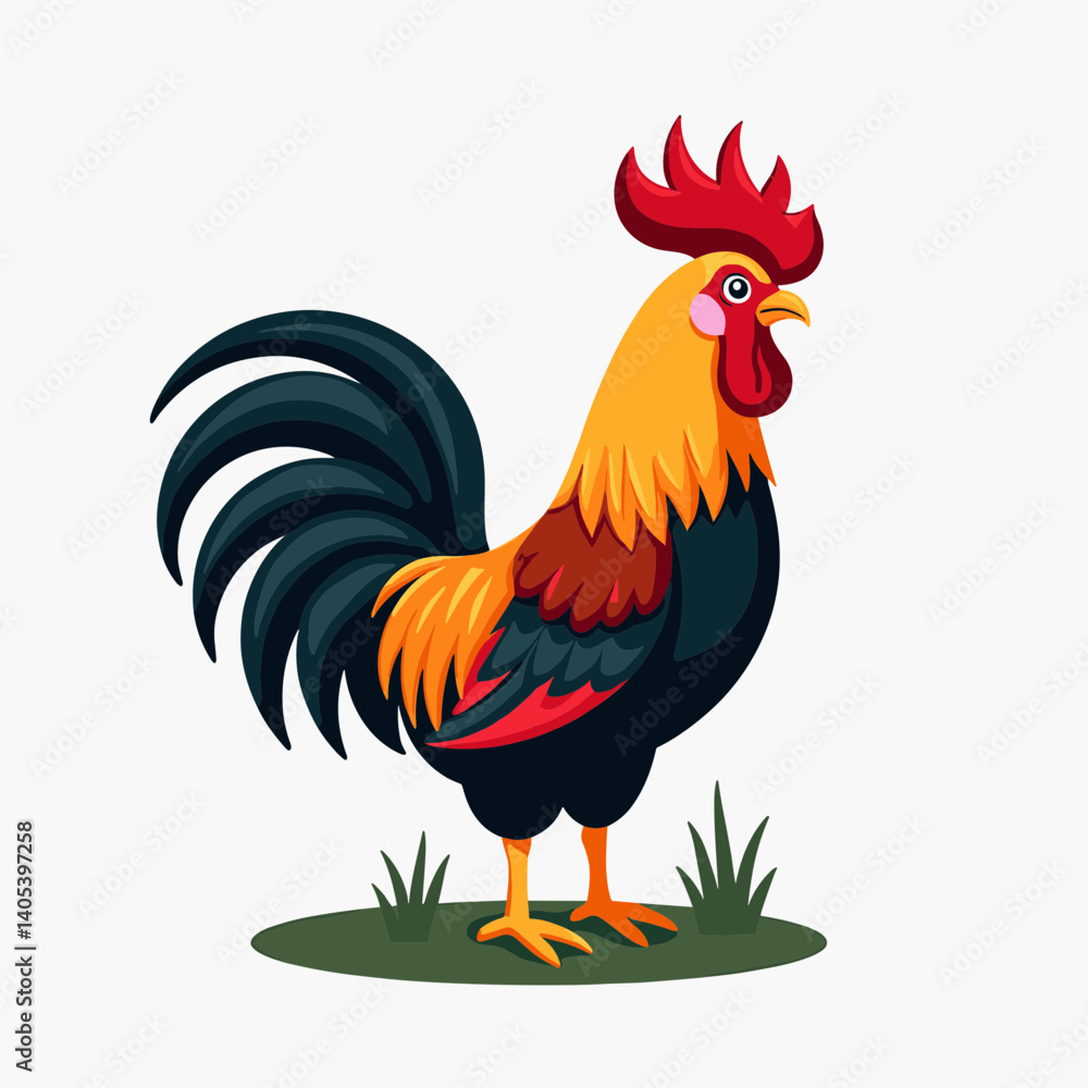 Fototapeta premium vibrant rooster illustration with red comb and wattle