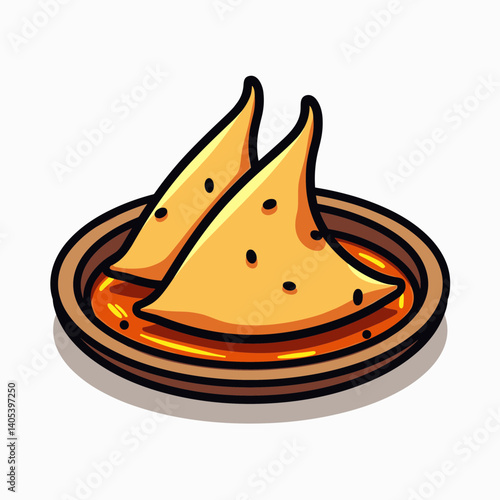 vibrant yellow dumplings in brown sauce  cartoon illustration