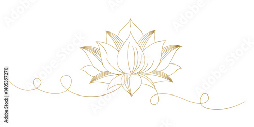 Golden Lotus Flowers line art style. Vesak day element vector