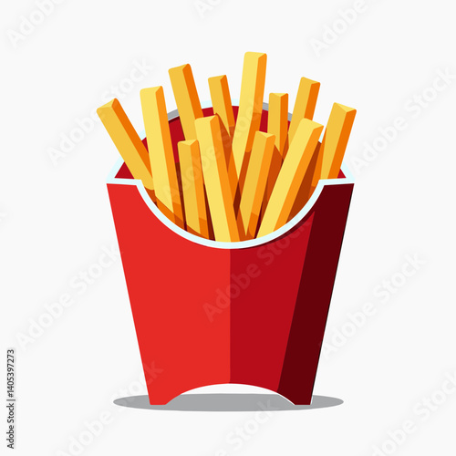 vibrant yellow french fries in red container  stock image