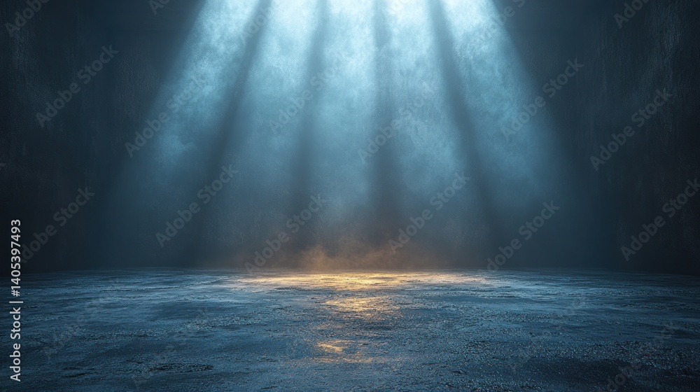 Mysterious Blue Room with Golden Light Beams Mysterious Blue Room with Golden Light Beams