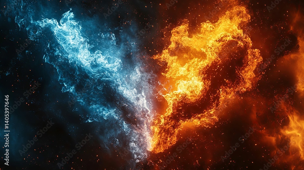 Fototapeta premium Fiery and icy cosmic clash of opposing elements.