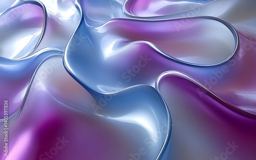 Abstract iridescent waves, blue and purple liquid swirls.