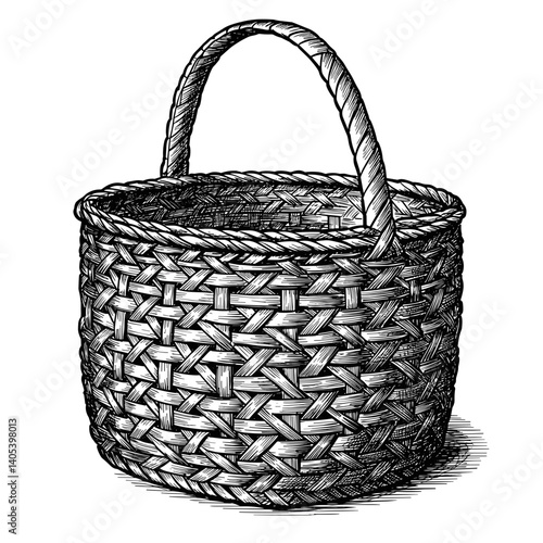 Woven basket for picking mushrooms in black and white  