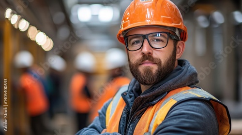 Focused industrial worker in protective gear.