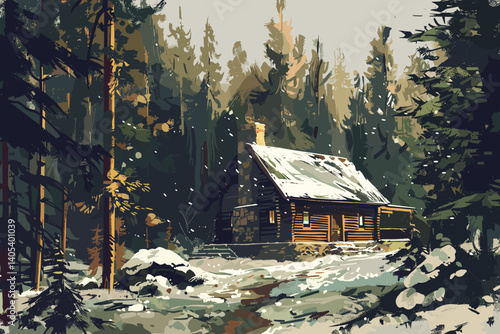 hand drawn sketch forest and house