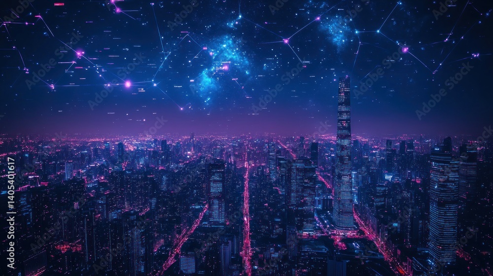 Fototapeta premium Cyberpunk Metropolis: A Futuristic Nightscape