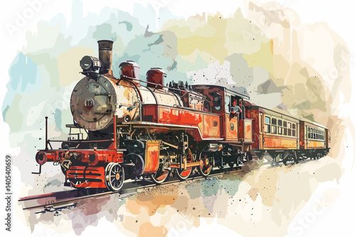 Classic vintage train in watercolor