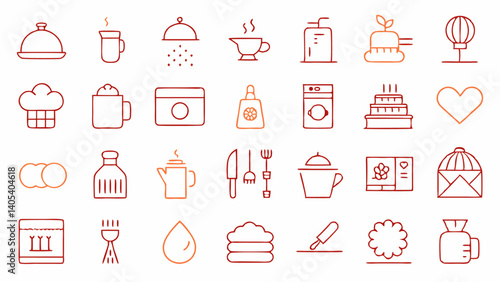Unique cooking and kitchen inspired outline icons perfect for enhancing recipes meal planning apps food services and kitchenware visuals