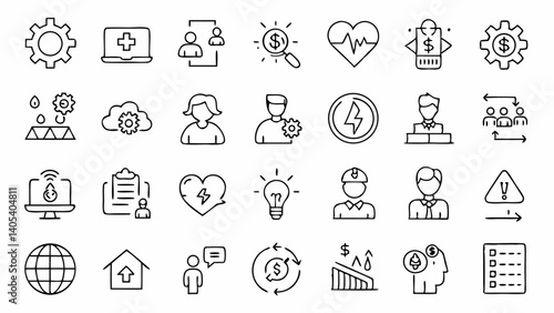 High quality outline icons illustrating crisis management concepts like emergency action plans risk response and strategic safety efforts