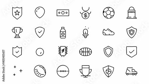A high-quality outline icon collection centered on football and soccer themes, ideal for sports blogs, match day apps, and online fan engagement platforms