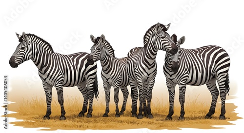 Four Zebras Standing in Dry Grassland