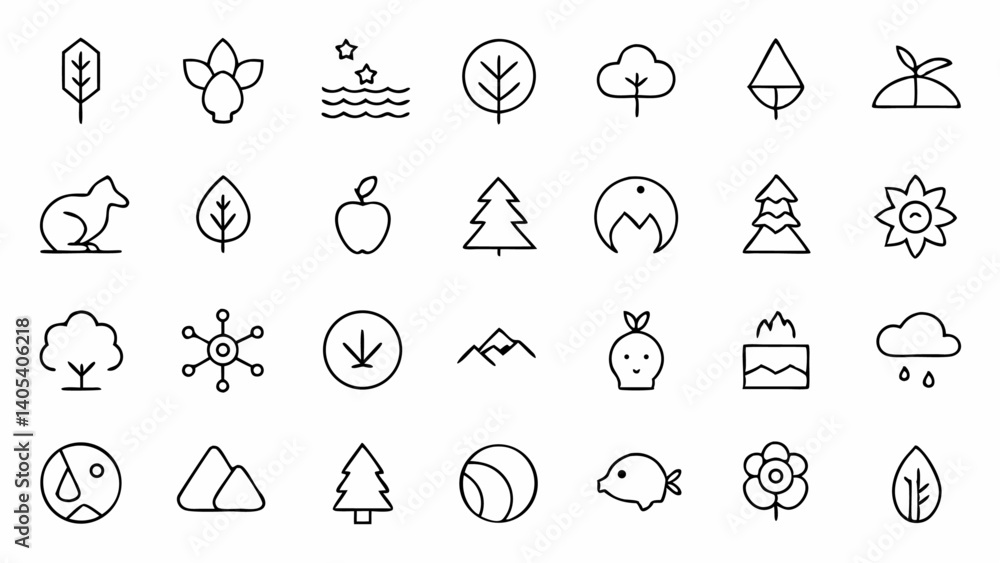 Elegant Nature Inspired Outline Icons Designed in a Clean Linear Style Perfect for Eco Friendly Websites Organic Brands and Environmental Campaigns Elegant Nature Inspired Outline Icons Designed in a Clean Linear Style Perfect for Eco Friendly Websites Organic Brands and Environmental Campaigns