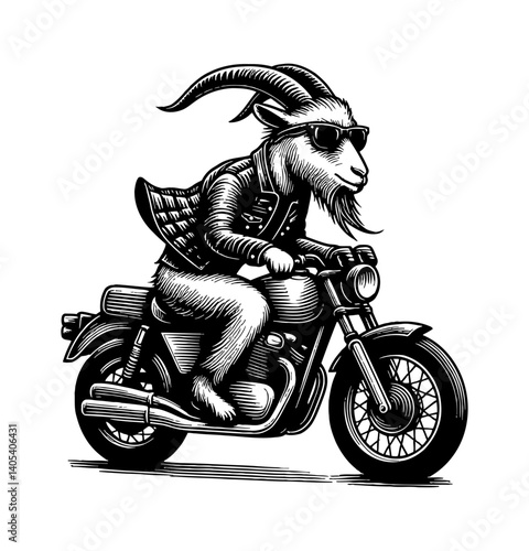 Cool Sheep Riding Motorcycle Wearing Sunglasses and Jacket, Expressing Freedom