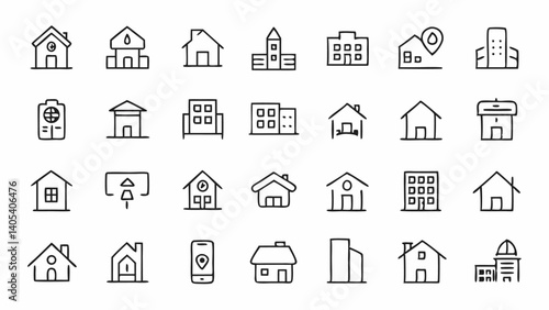 Rental Property Outline Icons in a Sleek Linear Design Ideal for Real Estate Websites Property Management Tools and Housing Market Applications