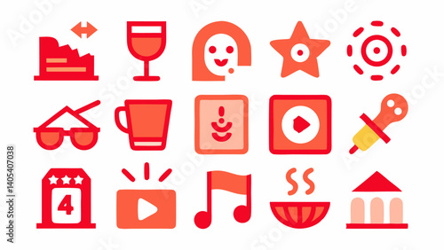Line style art and entertainment icons curated for creative professionals who need customizable vector graphics for multimedia design projects and visual storytelling