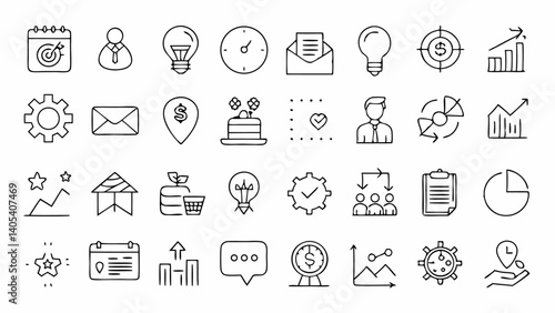Productivity and efficiency icon set in a modern line style crafted for business apps websites and digital platforms focused on workplace optimization