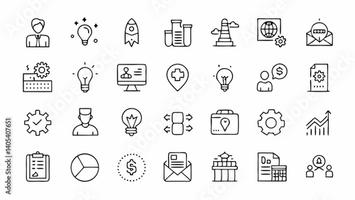 Startup and project planning icons crafted in a modern line style ideal for entrepreneurs business pitches and workflow applications looking for clean visuals