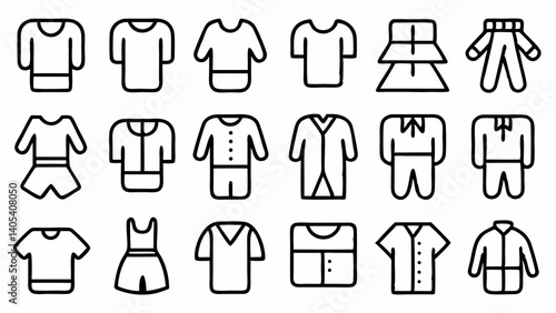Detailed line icon set featuring fashion wear accessories and textile-related items ideal for designers developers and businesses in the apparel industry