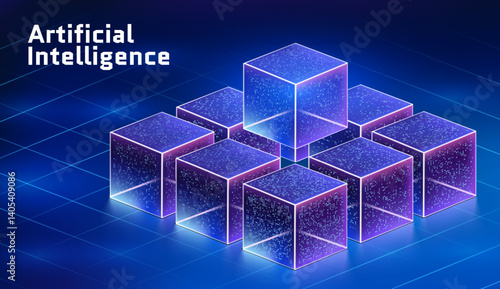 Abstract data cube background representing big data storage technology. Modern vector illustration showcasing information servers, data science, and advanced computer algorithms.