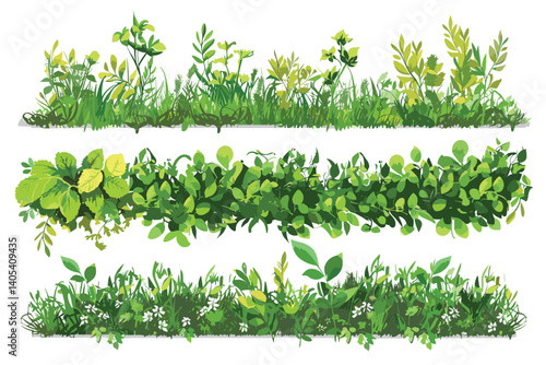 Ornamental green plant in the form of a hedge.Realistic garden shrub, seasonal bush, boxwood, tree crown bush foliage.For decorate of a park, a garden or a green fence.
