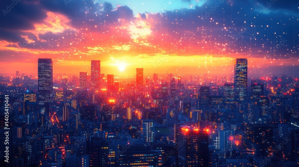 Sunset Metropolis: A Vibrant Cityscape at Dusk Sunset Metropolis: A Vibrant Cityscape at Dusk