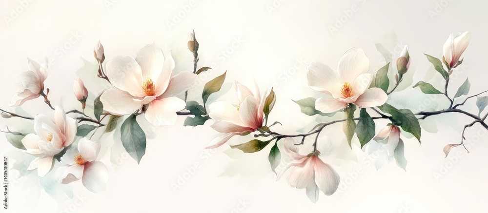 Fototapeta premium Delicate magnolia blossoms branch, soft background, spring