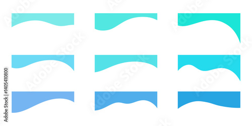 A set of isolated wavy abstract shape elements that separate the upper border for a banner, application, or website. Minimalistic, modern figure templates for graphic design decoration, vector 