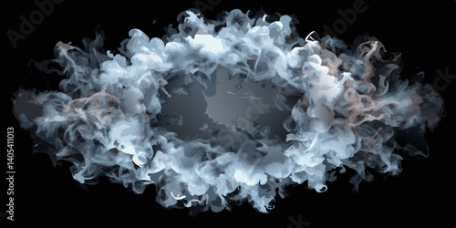Real smoke exploding outwards with empty center. Dramatic smoke or fog effect 