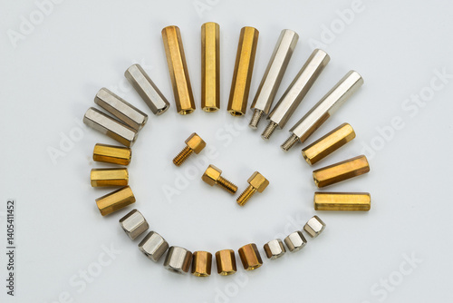 Photos Variety of PCB spacers arranged in a circular pattern on white background