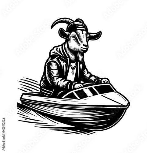 Goat and Sheep wearing Trendy outfits on a speedboat having fun and good time