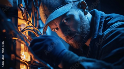 Electrician repairing faulty wiring. Featuring electrical maintenance and repair
